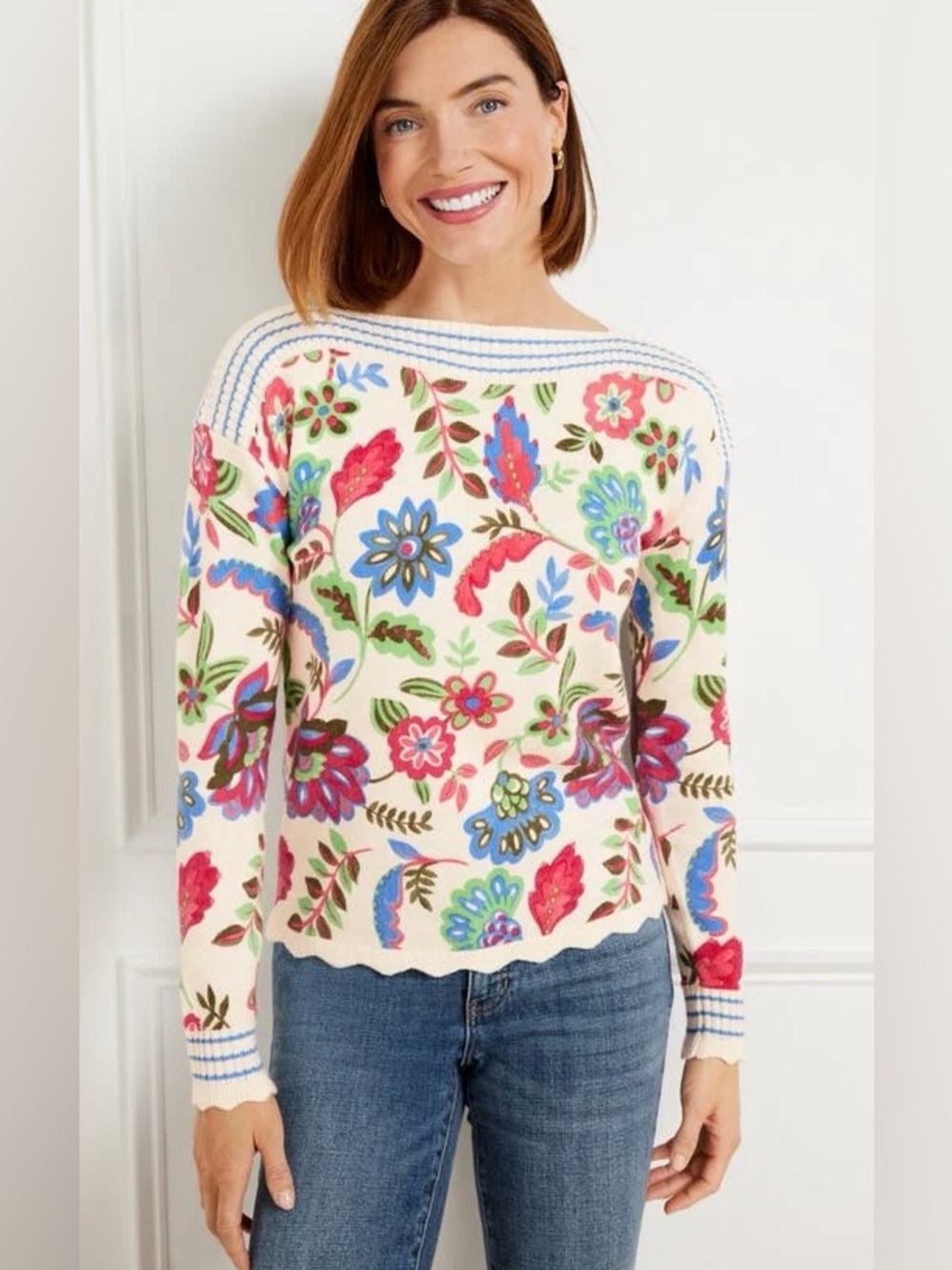 Talbots Bateau Neck Pullover-Darling Floral Small Boho Cottagecore Whimsical